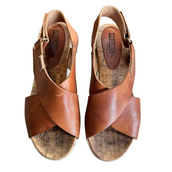 Pikolinos Women’s Mykonos Wedge Sandals Brandy Leather Size 37/ US 6.5-7 - Picture 2 of 10